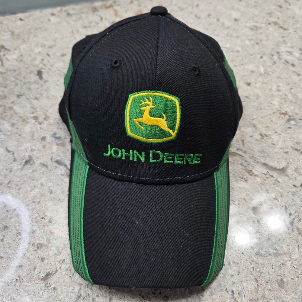 John Deere Hat Black & Green Embroidered Logo Patch Adjustable Baseball Cap